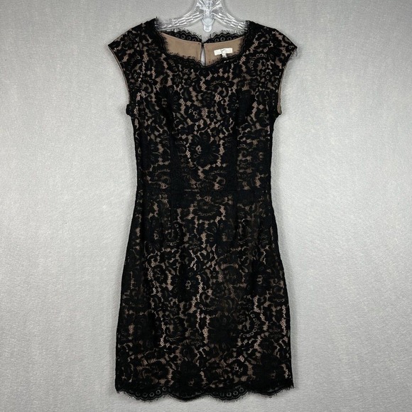 Joie Black Lace Maribeth Mini Dress XS Cap Sleeve Scallop Hem - Picture 2 of 14